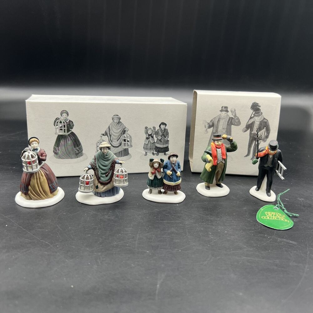 Department Dept 56 Heritage Village Lot Town Crier, Chimney Sweep, Bird Seller
